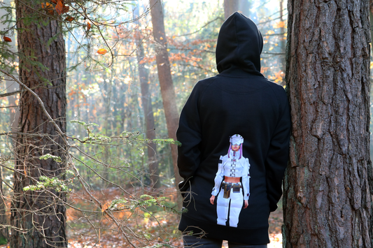 NFT.love merch | CyberBrokers | Athena Mountainous 8658 | black Hoodie with Proof of Ownership via washable NFC chip